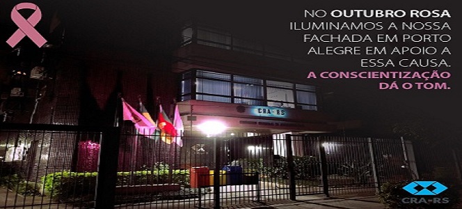 Outubro Rosa: sede do CRA-RS em Porto Alegre recebe iluminação